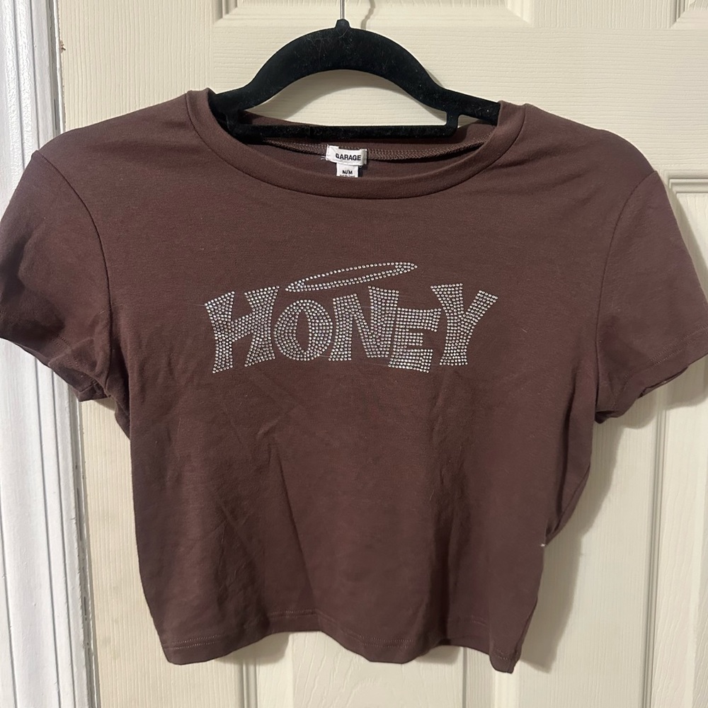 Babydoll Cropped Tee w/Rhinestone “Honey” written across in Bratz Font